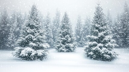 Fototapeta premium Snow covered pine trees in a winter forest scene
