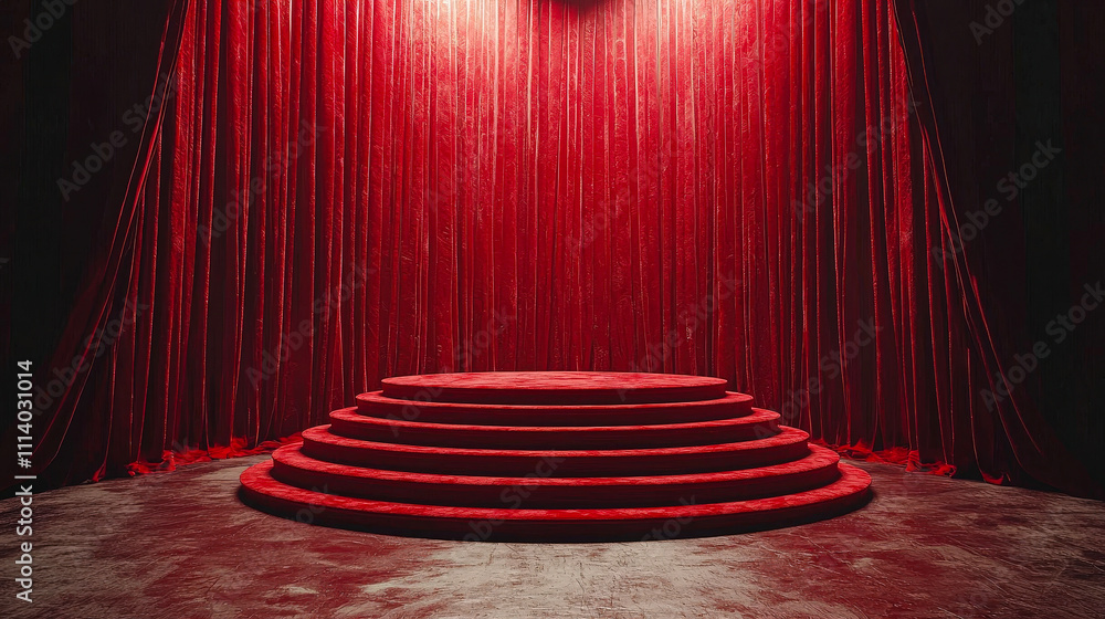 Aufkleber the venue features a deep red carpeted stage surrounded by sumptuous velvet curtains, inviting a gra