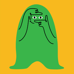 Comic emoji black icons with hands and eyes. Various finger gestures, signs and symbols. Vector cartoon abstract trendy flat isolated face emotions set