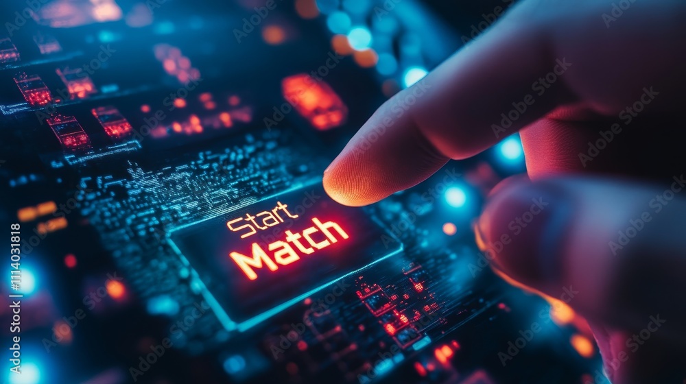 Poster a hand pressing a glowing button labeled 