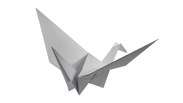 Origami Paper Crane. 3D render on a transparent background. High quality PNG with alpha channel.