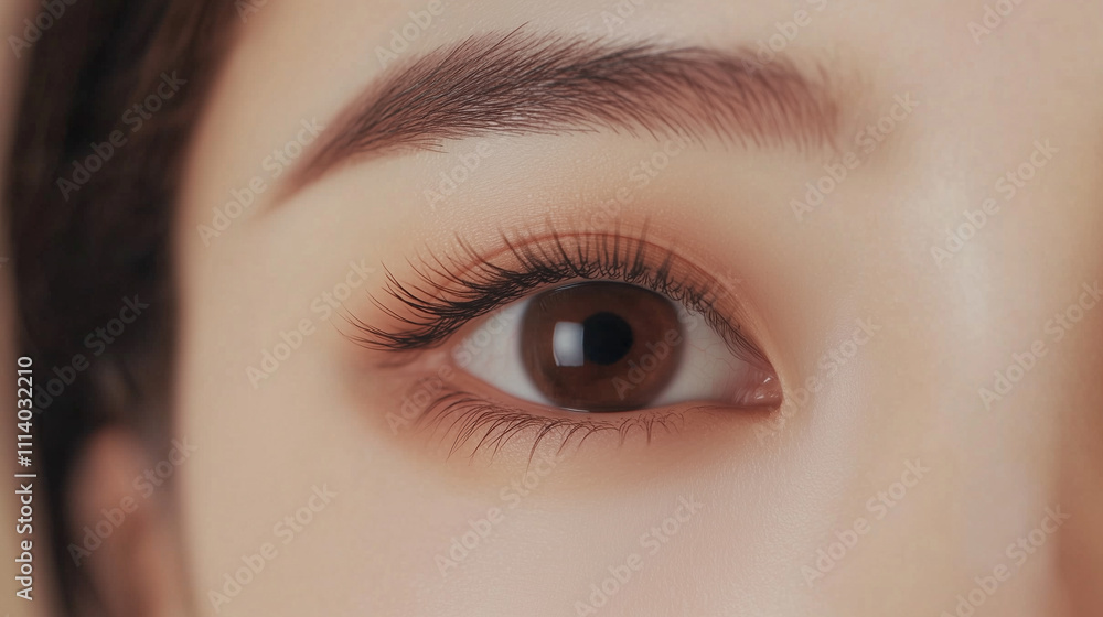 Aufkleber 若いアジア女性の目元のクローズアップ｜目・まつ毛・眉毛の美しいメイク