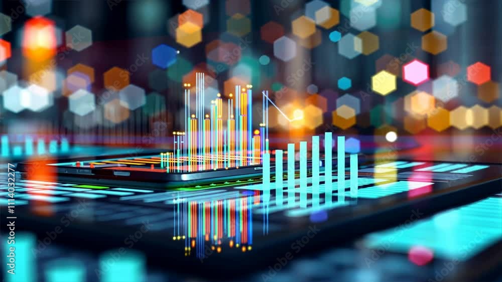 Poster smartphone data visualization colorful graphs and modern analytics in vibrant digital environment wi