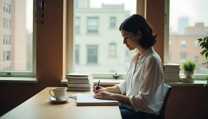 Caucasian woman working at studio