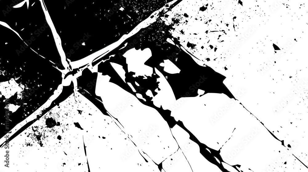 Aufkleber Glass fragments lie scattered on a rough concrete ground, creating striking contrasts between light and shadow while showcasing the sharpness of the shards