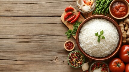 Fresh Ingredients for Delicious Asian Cuisine on Wooden Table