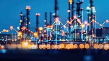 Fototapeta premium Illuminated Industrial Landscape with Futuristic Cityscape