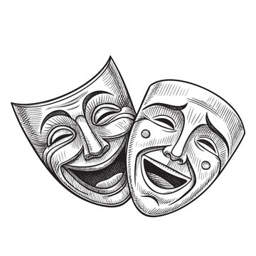 smiling and frowning theater masks clip art preview