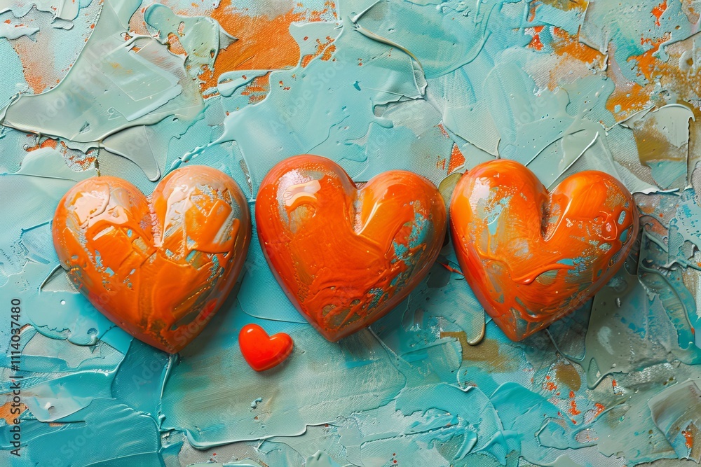 Poster captivating image with 3d red hearts on a vibrant background and ample copy space for your text