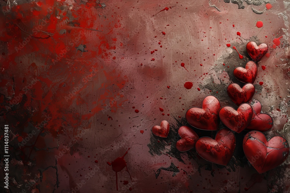 Poster vibrant background with 3d red hearts and generous copy space for text or design elements