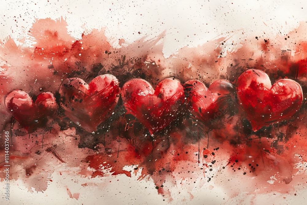 Poster create a stunning image with colorful 3d red hearts and generous space for text and elements