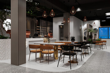 interior of a restaurant in loft and cheering decoration.