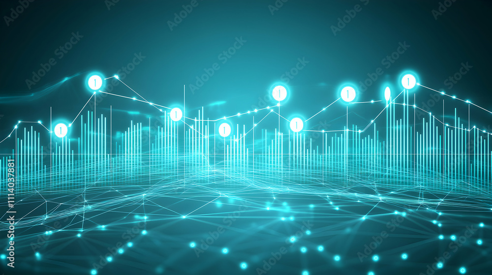 Aufkleber abstract digital landscape with glowing data points and interconnected lines, representing growth, n