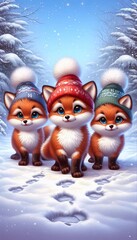 Obraz premium Adorable Foxes in a Snowy Winter Wonderland
