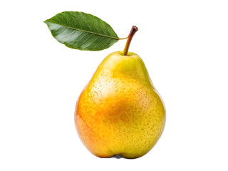Fresh ripe pear with leaves on white background

