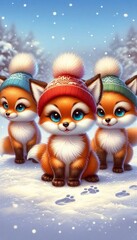 Obraz premium Adorable Foxes in a Snowy Winter Wonderland