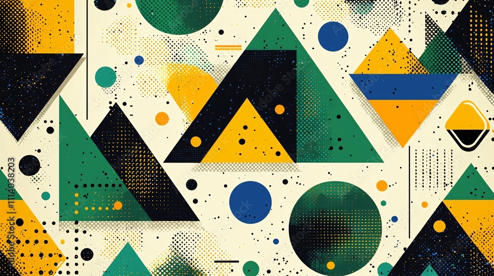 Aufkleber funky geometric pattern featuring colorful triangles and circles on a light background
