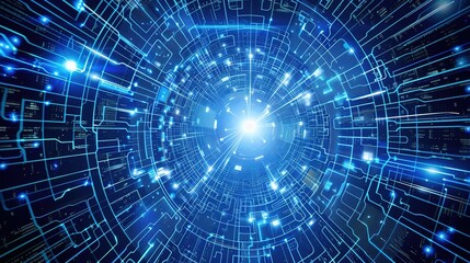 Fototapeta premium abstract tech background with illuminated fiber optic connections quantum computing network system and electronic global intelligence