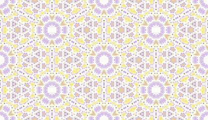 Honeycomb Floral Seamless Pattern in Yellow and Lavender.