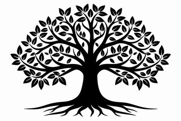 Minimalist Black Tree of Life Silhouette Vector Art