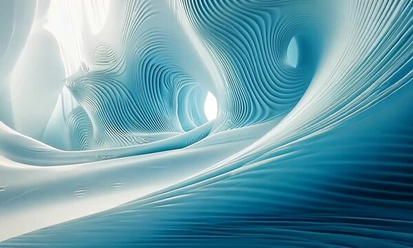 Motion through light blue Iceland tunnel 3D simulation glacier