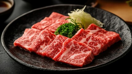 Luxurious Wagyu Piece on Black Plate