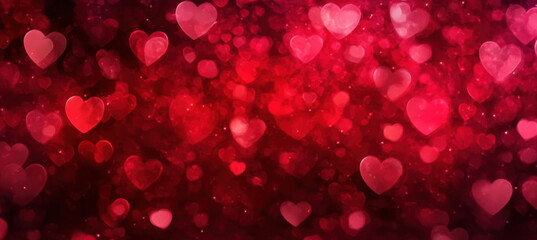 Valentines day background banner - abstract panorama background with red hearts - concept love