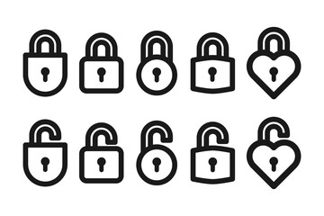 safety and privacy lock line icon set