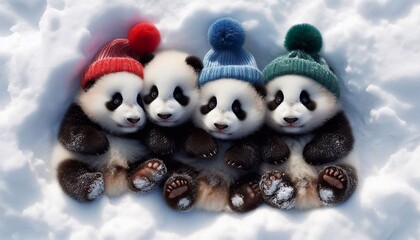 Adorable Panda Cubs in a Snowy Winter Wonderland