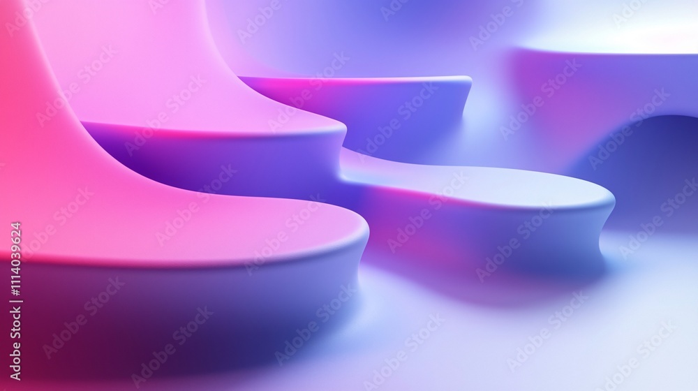 Poster gradient fluid shapes create a dreamy atmosphere on a minimal white backdrop