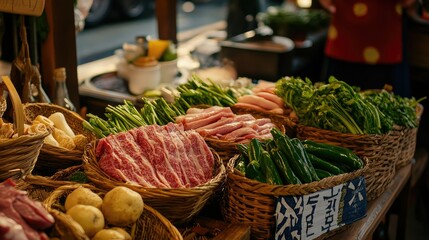 Fototapeta premium Vibrant Japanese Market Stall with Fresh Produce