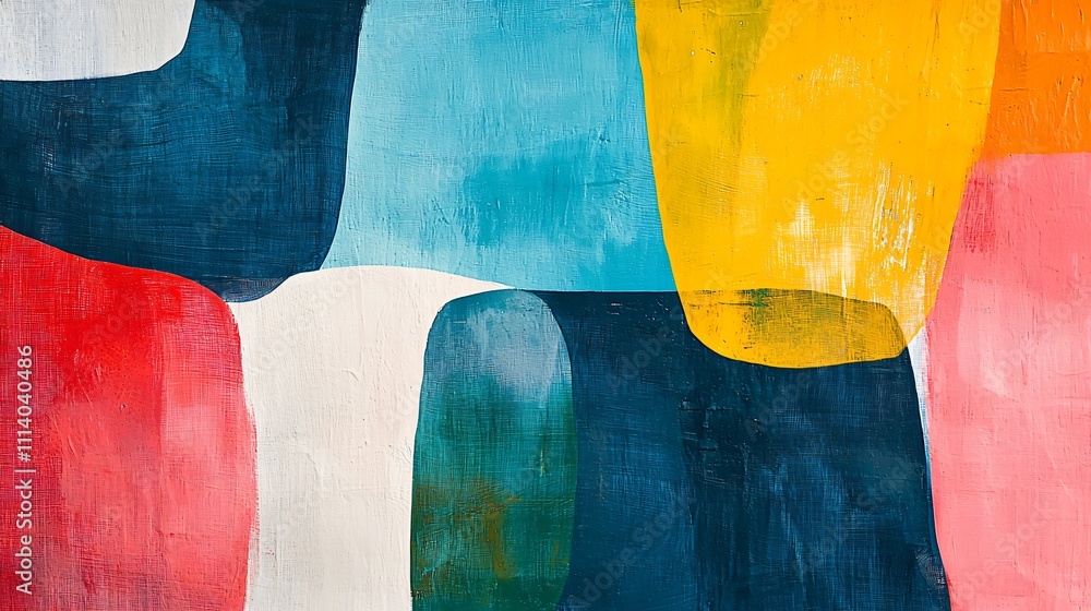 Poster bold minimalist abstract composition in vibrant colors with smooth brushstrokes on canvas
