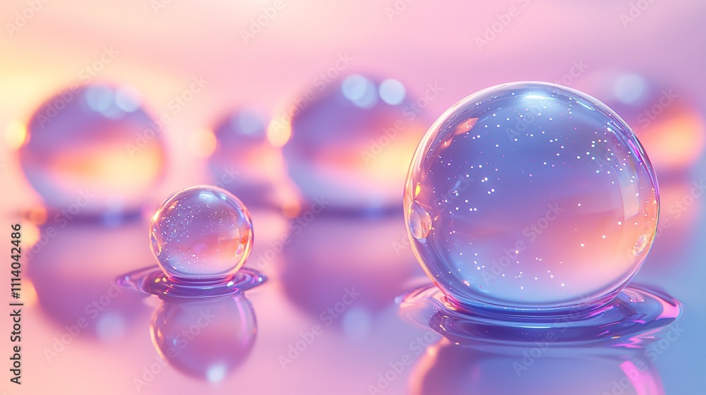 Poster gradients blend in playful spherical shapes creating a dreamy atmosphere in soft light