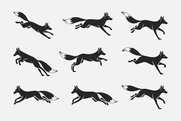 Fox running and jumping , vector, silhouette, illustration, artwork, wild