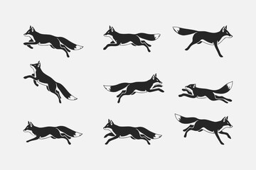 Fox running and jumping , vector, silhouette, illustration, artwork, wild
