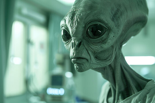 Image of extraterrestrial alien in hospital generative AI design