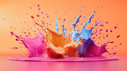 Vibrant Color Explosion: A Stunning Visual Symphony of Pink, Orange, and Blue Paint Splashes
