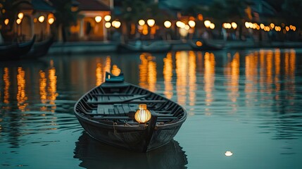 Fototapeta premium Traditional Wooden Sampan Boat on Calm Water