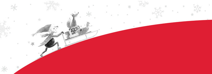 Christmas Delivery, Gnome pushing the Sled with Presents