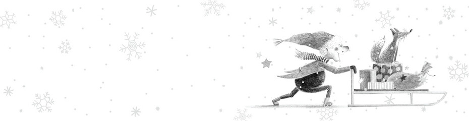 Christmas Delivery, Gnome pushing the Sled with Presents