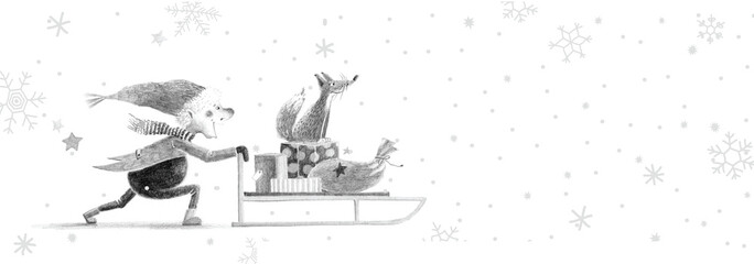 Christmas Delivery, Gnome pushing the Sled with Presents