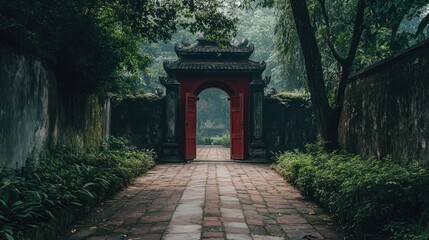 Temple of Literature in Hanoi amidst Lush Greenery