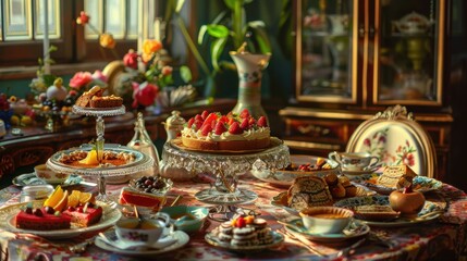 Fototapeta premium International Dessert Day celebration features a variety of delicious sweets and treats in a beautifully decorated setting