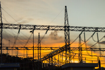 Power lines at sunset