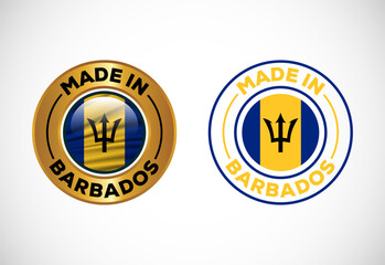 Naklejka premium Made in Barbados label icon with flag. Icon set for business, badge, seal, sticker, logo, and symbol