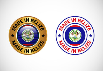Made in Belize label icon with flag. Icon set for business, badge, seal, sticker, logo, and symbol