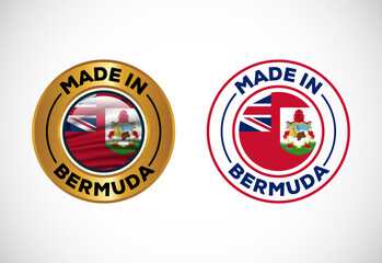Made in Bermuda label icon with flag. Icon set for business, badge, seal, sticker, logo, and symbol