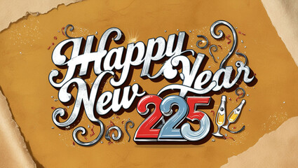 Naklejka premium 2025 Happy New Year Vintage with write happy new year