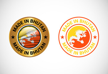 Made in Bhutan label icon with flag. Icon set for business, badge, seal, sticker, logo, and symbol