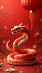 Obraz premium Artistic red dragon sculpture with decorative elements on a red background